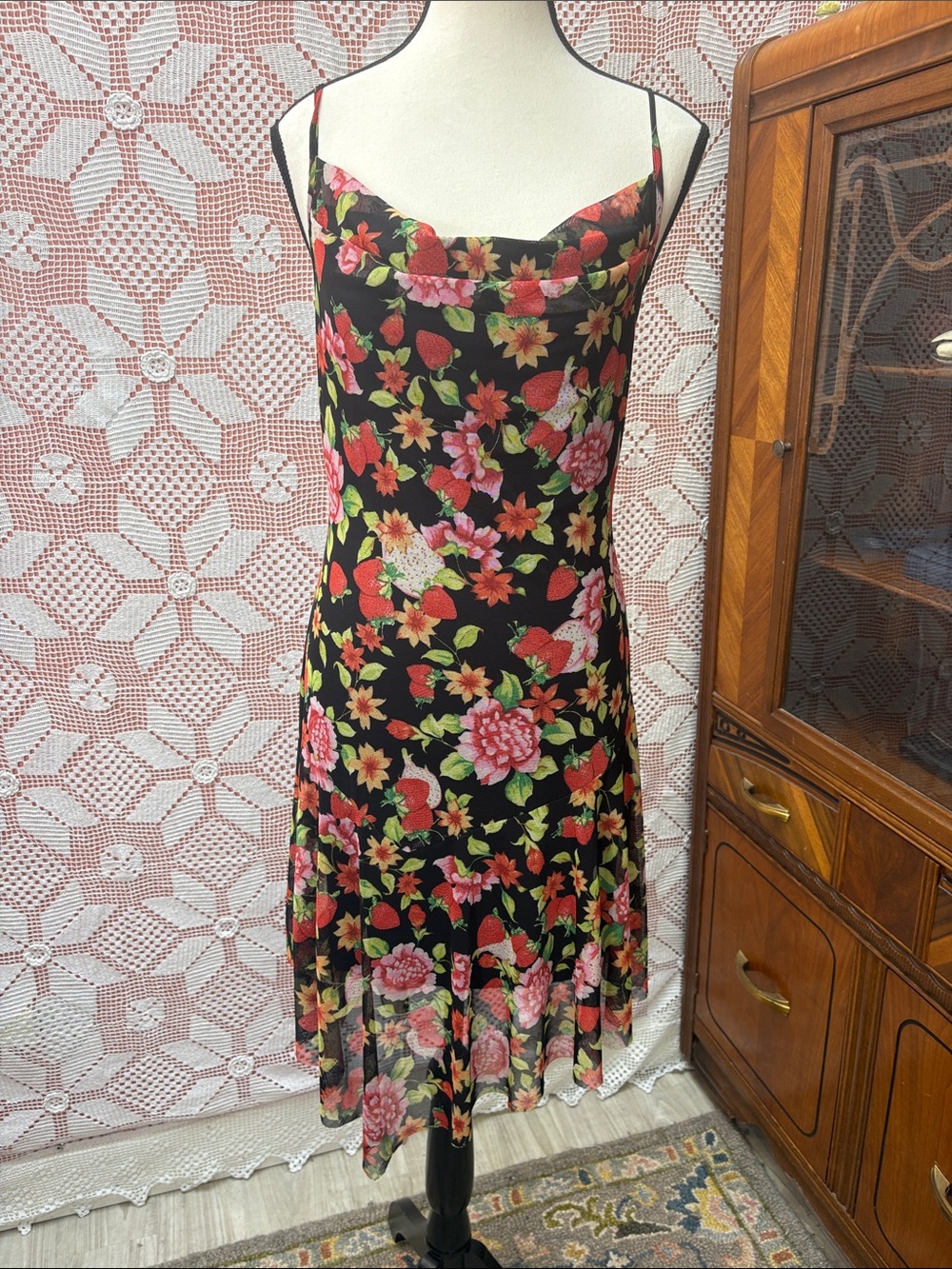Liberty Love Strawberry Floral Mesh Dress Sz-L